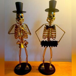 Halloween gold metal jazz skeletons 17.75” tall